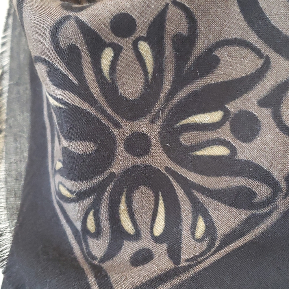 Oversized Square Scarf Black Gray Taupe Gold Yellow Wrap 34" - Picture 7 of 13